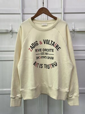Women's Classic Contrast Letter Print Fleece Crew Neck Sweatshirt-DH-ZV-118