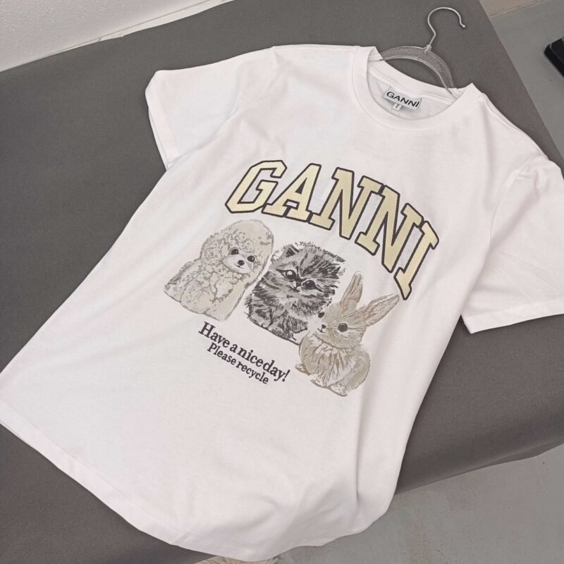Animals Printed Letter White T-shirt Women Cotton Casual Short Sleeve Tops-GN23 - 图片 10