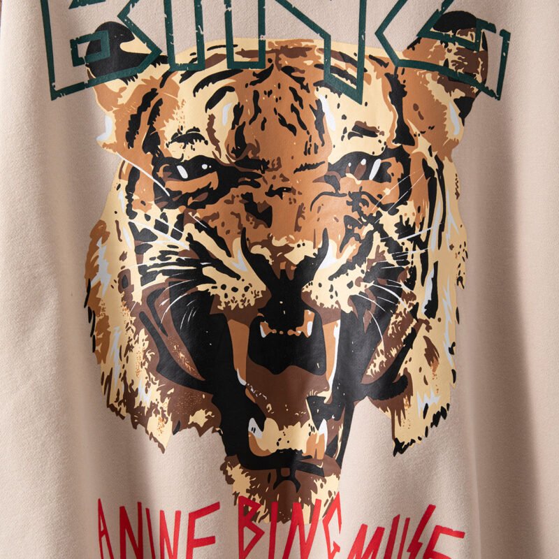 Classic Tiger Head Bing Digital Print Khaki Fleece Cotton Women's Sweatshirt-ABS2427KQ - 图片 5