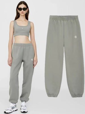 Classic Mid-rise Fleece Trousers with Small Logo Print for Women-ABP13GN