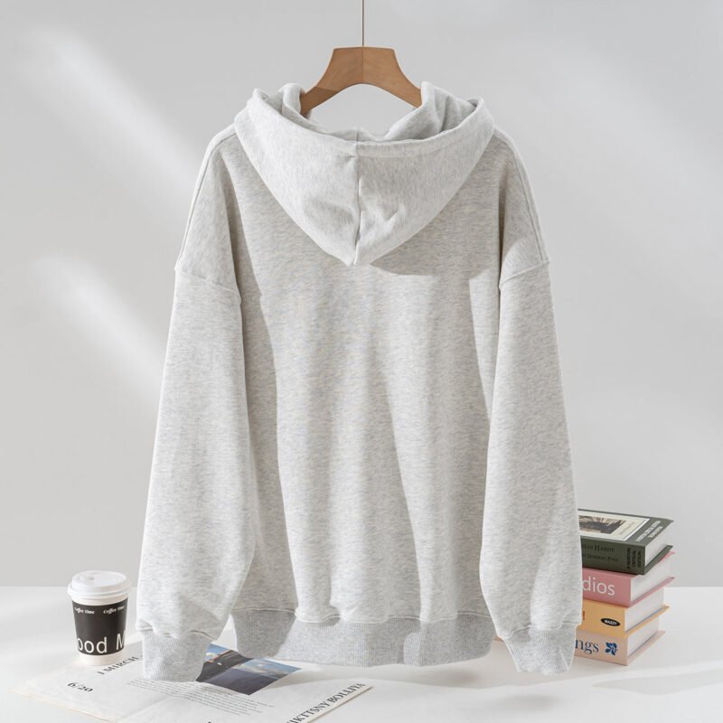 Letter Printed Pocket Cotton Loose Women's Hoodie-ABS2507GY - 图片 3