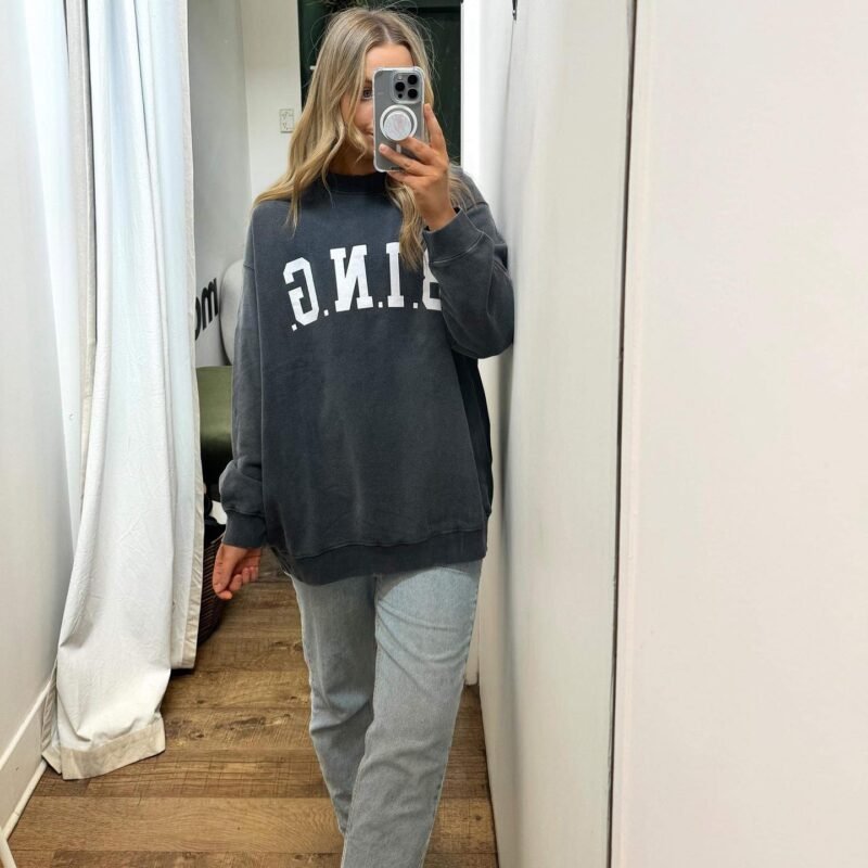 Autumn and Winter BING Printed Washed Color Ripped Loose Women's Sweatshirt-ABS2448BK - 图片 3