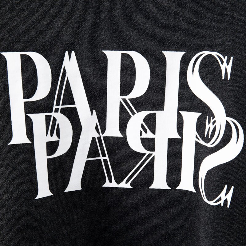 Autumn and Winter Black and Gray Classic Round Neck Letter Printing Fried Color Washing and Distressed Women's Sweatshirt -ABS2432BK - 图片 4
