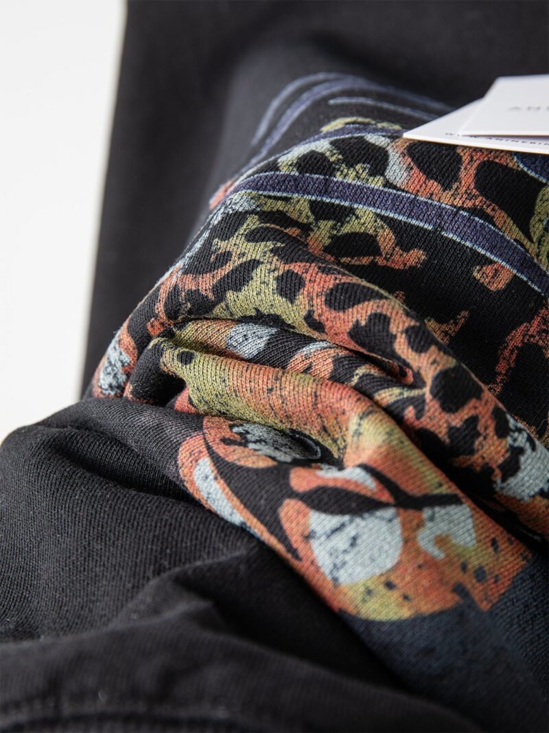 Tiger Head White Ink Digital Print Washed and Fried Color Distressed Women's Sweatshirt-ABS2415BK - 图片 12