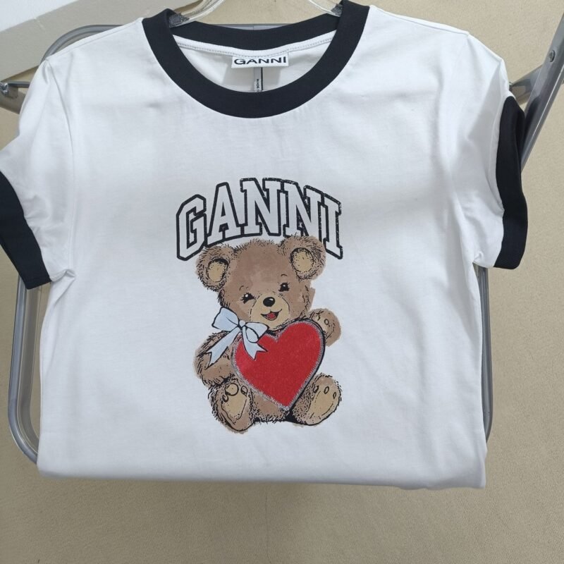 Bear Graphic Printed Letter Cotton Slim Short Sleeve T-shirts Women-GN04 - 图片 6