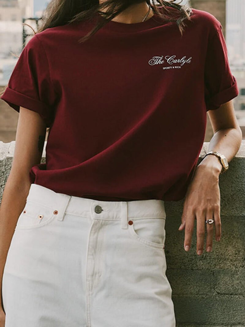 Vintage Letter Printed Cotton Women's Short Sleeve T-shirt-GN32 - 图片 2