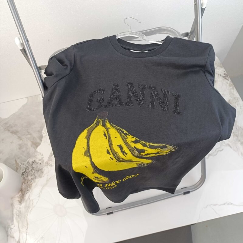 Diamonds Letter Fruit Printed T-shirt Cotton Crew Neck Short Sleeve Black T-shirts Women-GN18 - 图片 6