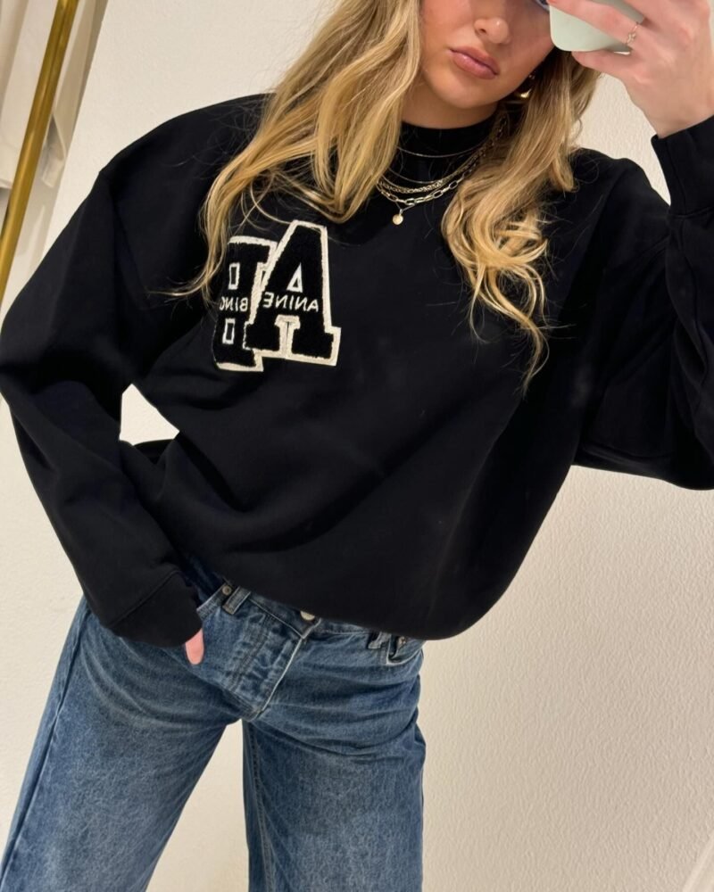White Towel Embroidery Applique Embroidered Letters Distressed Washed Color Women's Sweatshirt-ABS2481WT - 图片 8