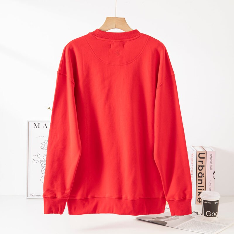 Letter Embroidery Loose Blue Cotton Fleece Women's Sweatshirt Long Sleeve Round Neck Pullover-ABS2419BL - 图片 19