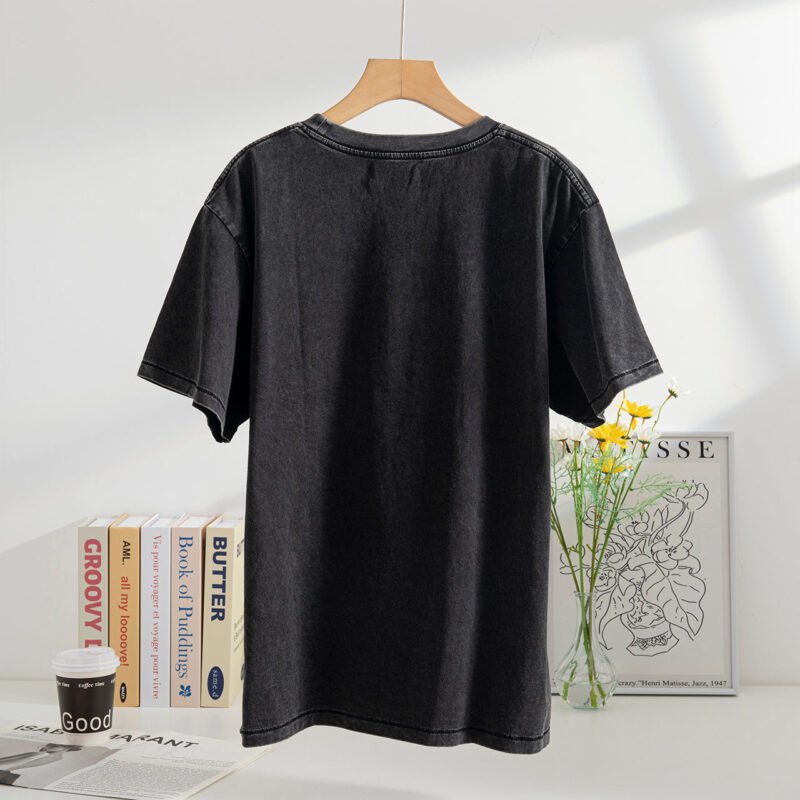 White Ink Digital Print Butterfly Washed Short-sleeved T-shirt for Women Tops-ABT27BK - 图片 3