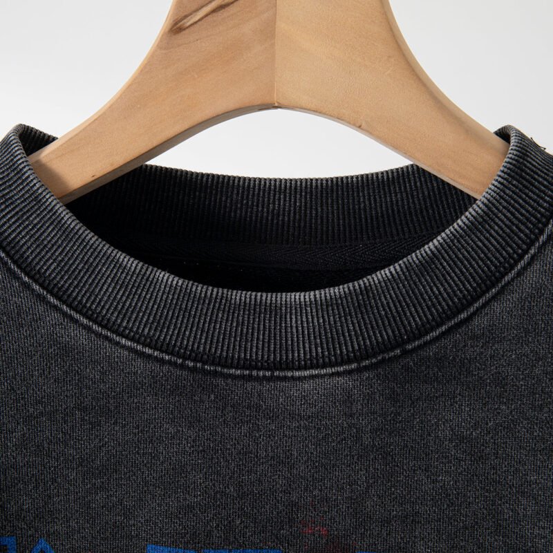Gray and Black Tiger Head White Ink Digital Print Washed Fried Color Fried Snowflakes Old Sweater for Women-ABS2413BK - 图片 4