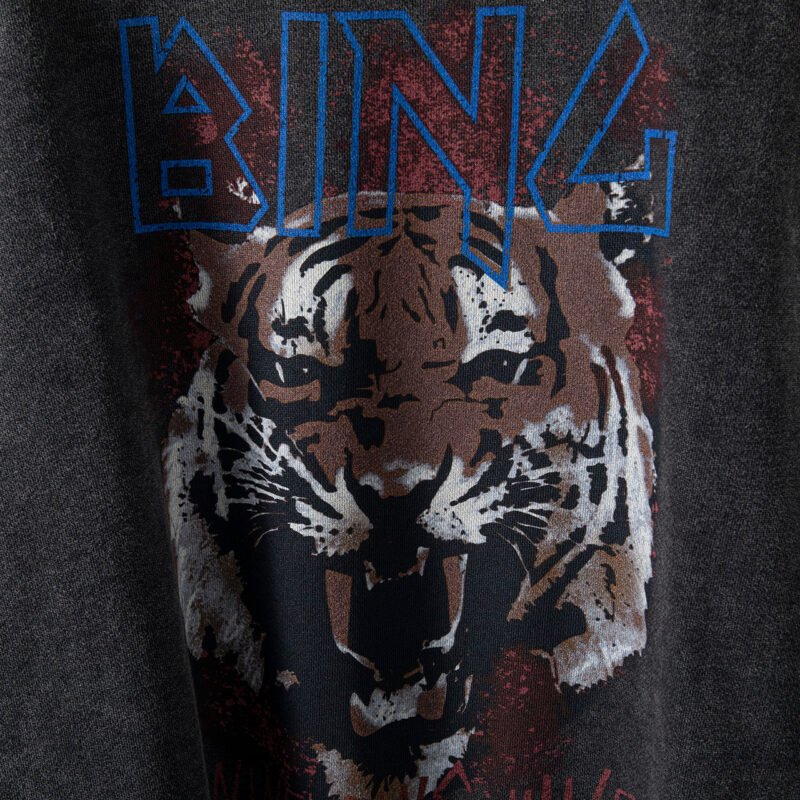 Gray and Black Tiger Head White Ink Digital Print Washed Fried Color Fried Snowflakes Old Sweater for Women-ABS2413BK - 图片 6