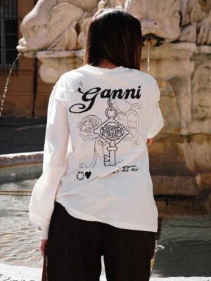 White Letter Embroidery Knot Printed Cotton Long Sleeve T-shirt Women-GN29