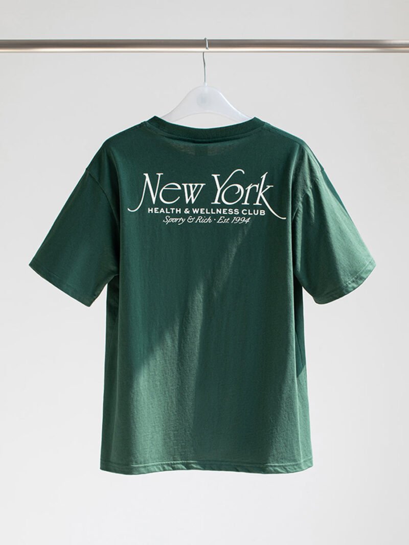 Green Letter Printed Cotton Crew Neck Short Sleeve T-shirt-GN31 - 图片 6