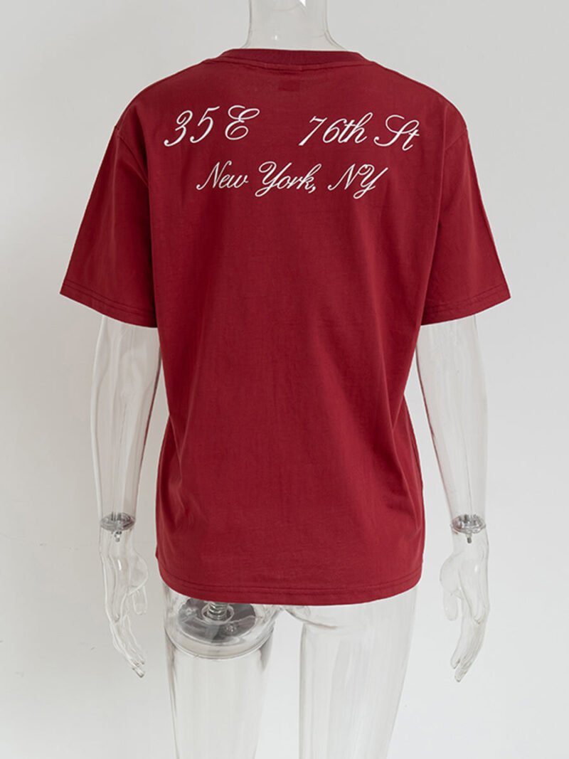 Vintage Letter Printed Cotton Women's Short Sleeve T-shirt-GN32 - 图片 6
