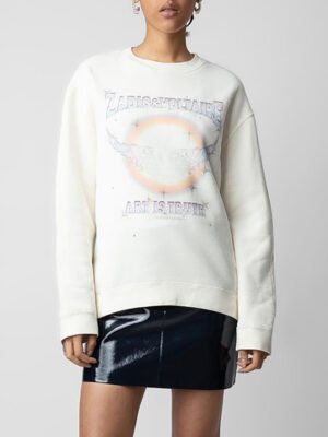 Rainbow Wings Letter Print Sleeves Ruffled Diamond Women's Sweatshirt-DH-ZV-113