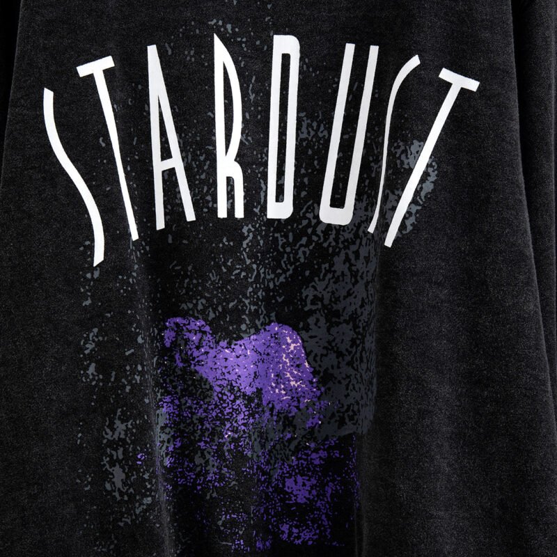 Sand Dot Letter White Ink Digital Printing Stir-fried Color Washed Stir-fried Snowflake Women's Sweatshirt-ABS2465BK - 图片 6