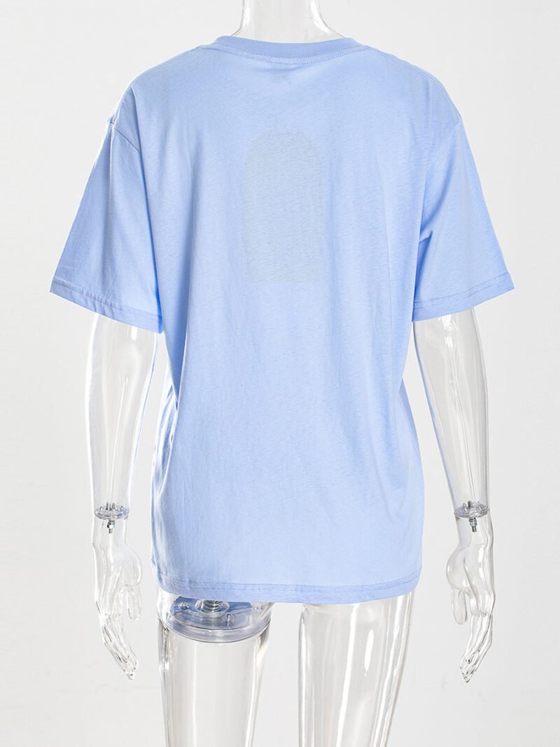 Blue Letter Print Classic Cotton Short Sleeve T-shirt-GN61 - 图片 5