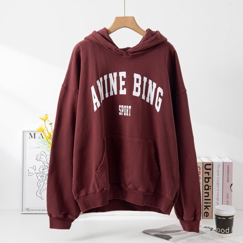 Burgundy Classic Logo Print Trouser Legs Split Elastic Waist Cotton Sweatpants Trousers for Women-ABP07RED - 图片 11