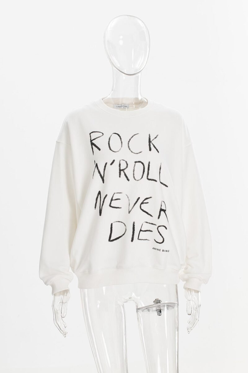 Graffiti Letters Print Loose Fleece Women's Crew Neck Sweatshirt-ABS2475WT - 图片 2
