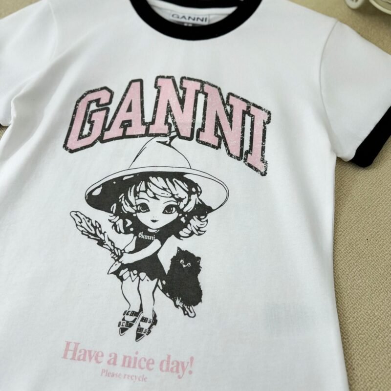 Girl Graphic Printed Cotton Slim T-shirt Women Contrast Crew Neck Short Sleeve Fashion White T-shirts-GN17 - 图片 9