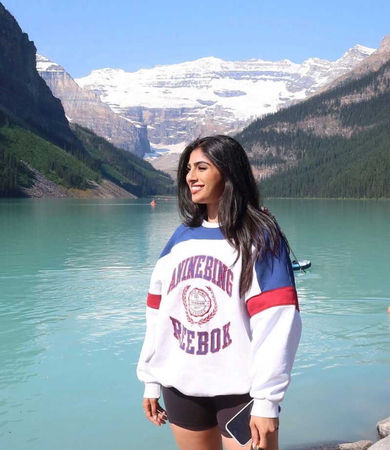 Contrast Color Front Letter Patch Embroidery Round Neck Mid-length Plush Women's Sweatshirt-ABD2488MC - 图片 4