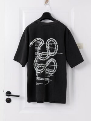 Snake Letters Printed Long Women's Short Sleeve T-Shirt-ABC24BK