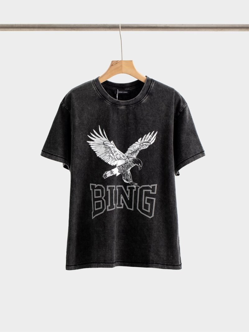 Classic Eagle Letter Printed Washed Distressed Women's Short Sleeve T-Shirt - ABC04BK - 图片 4