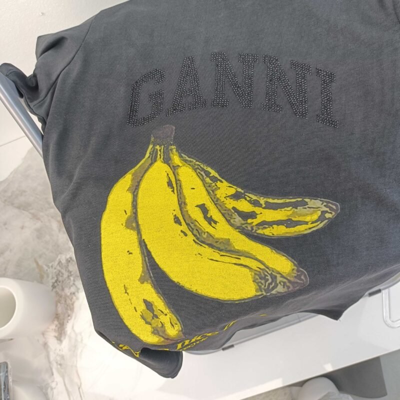 Diamonds Letter Fruit Printed T-shirt Cotton Crew Neck Short Sleeve Black T-shirts Women-GN18 - 图片 8