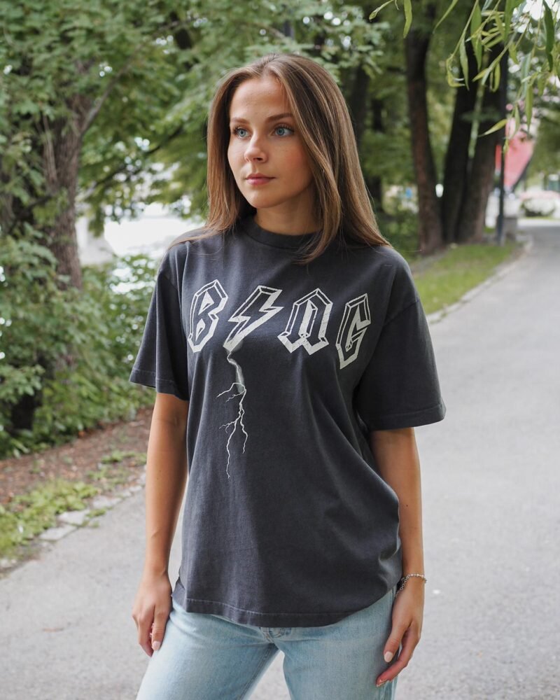 Women's Short-sleeved T-shirt with BING Lightning Print Tops-ABT16BK