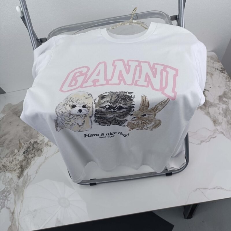 Animals Printed Letter White T-shirt Women Cotton Casual Short Sleeve Tops-GN23 - 图片 19