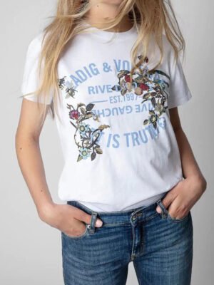 Classic Letter Print Flower Snake Embroidery Women's Short Sleeve T-Shirt-DH-ZV-6
