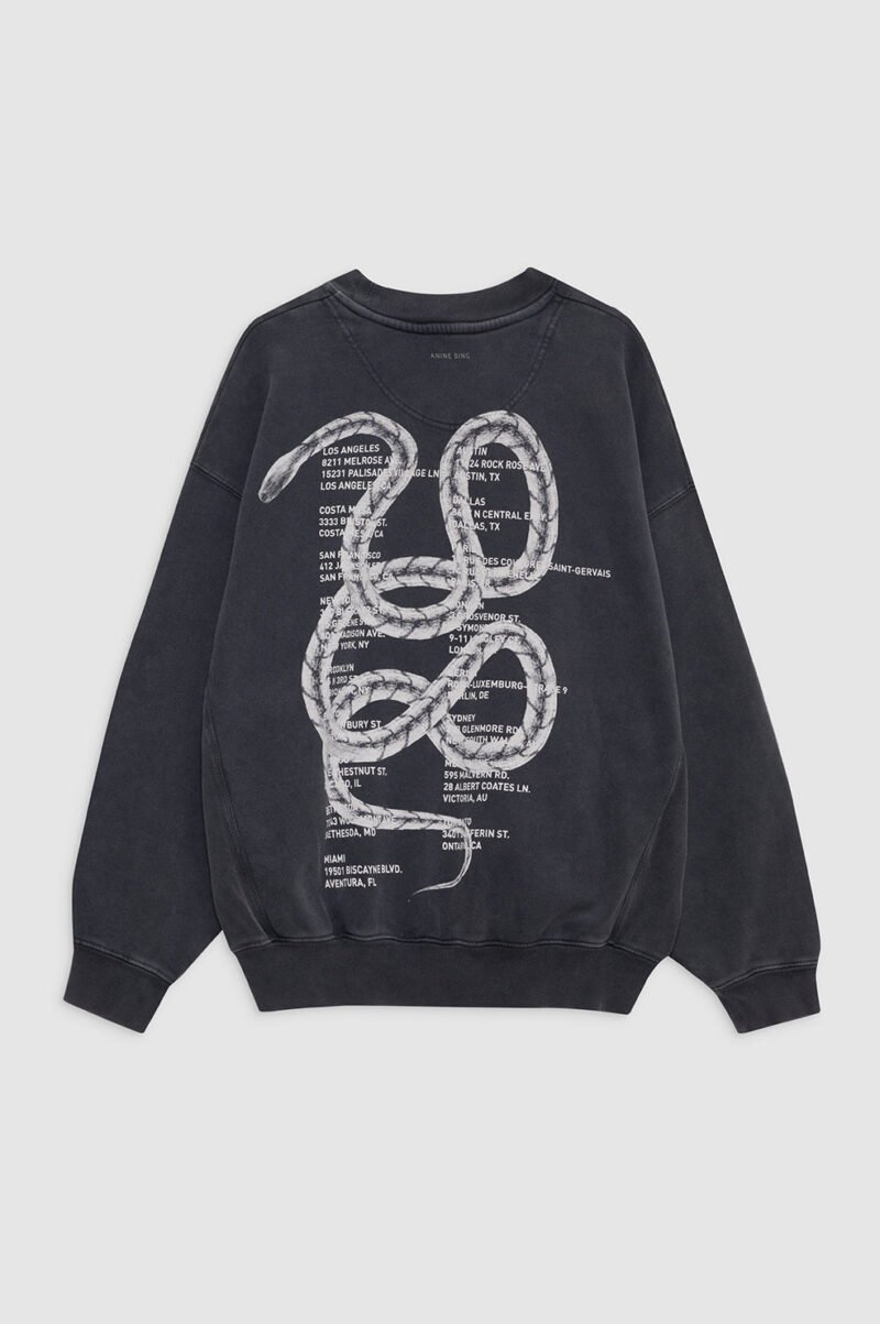 Letter Snake Print Washed Loose Black Women's Sweatshirt-ABS2510BK - 图片 4