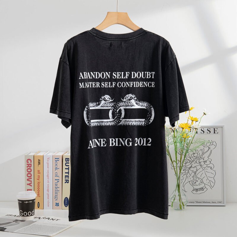Snake Button Print Washed Faded Women's Short Sleeve T-Shirt-ABT35BK - 图片 4