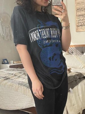 Snake Letters Printed Washed Women's Short Sleeve T-Shirt-ABT39BK