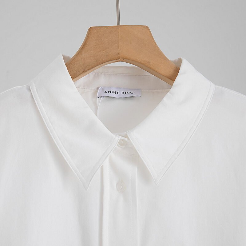 Three-color Classic Loose Logo Embroidery Lapel Hem Curved Women's Shirt-ABB01BL - 图片 9
