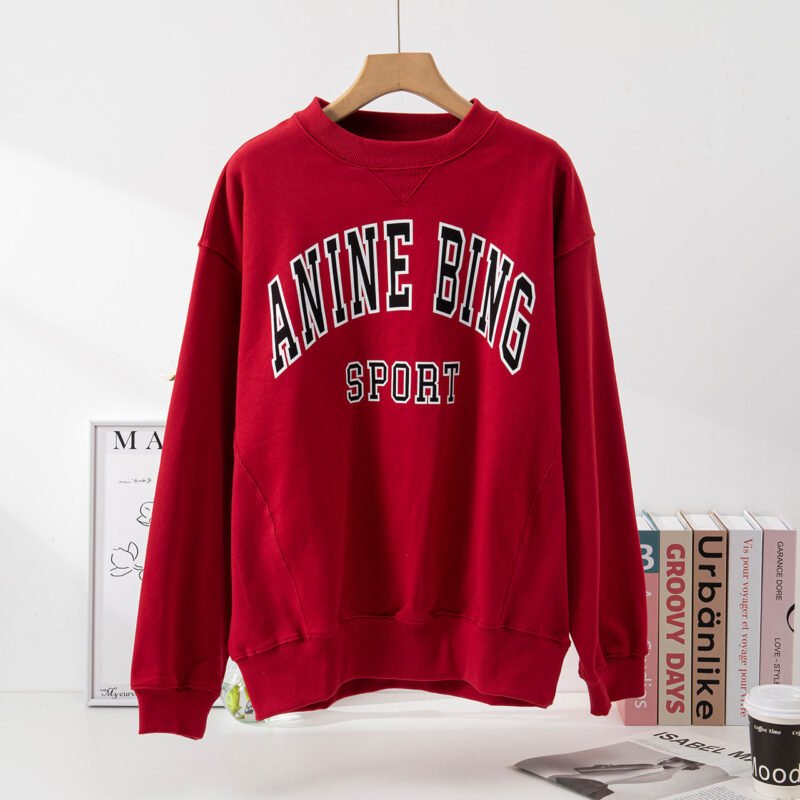 Classic Letter Print Lining Loose Red Women's Sweatshirtr-ABS2423RED - 图片 2