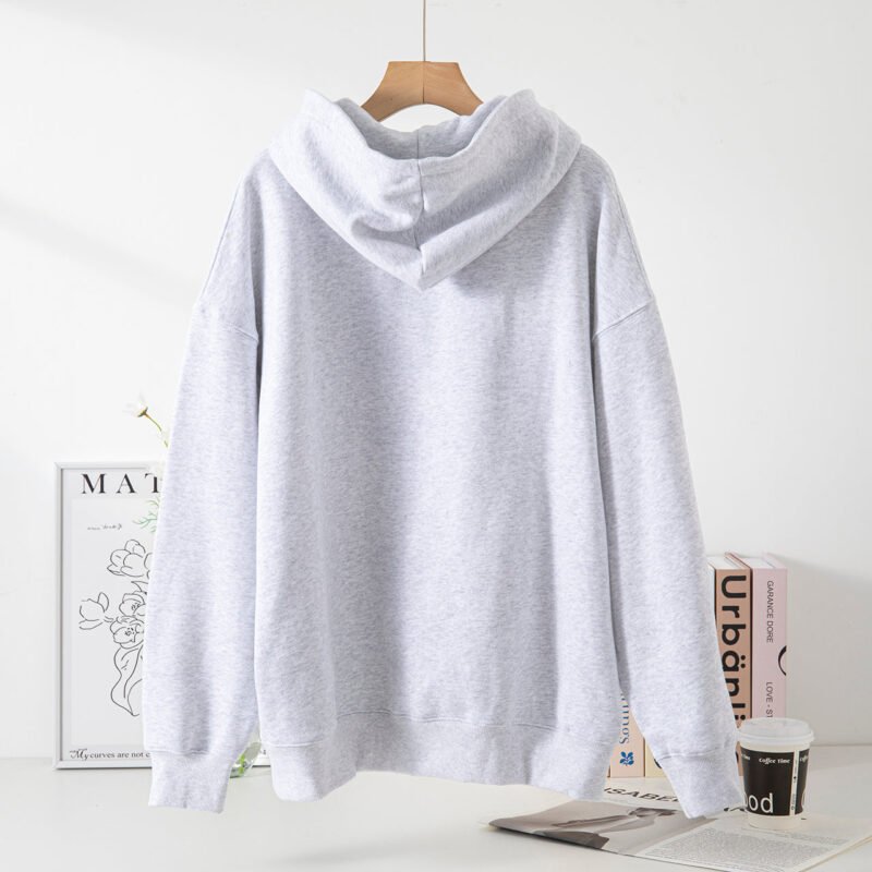 Grey Special Embroidery Letters Hand-cranked Embroidery Embroidered Fleece Women's Hooded Sweatshirt-ABS2418GY - 图片 4