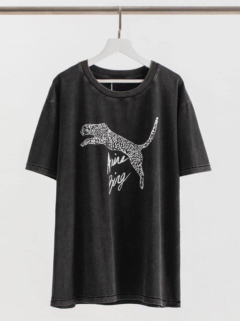 2025 Summer White Leopard Letter Printed Black and Gray Women's Short Sleeve T-shirt-ABT48BKD - 图片 2
