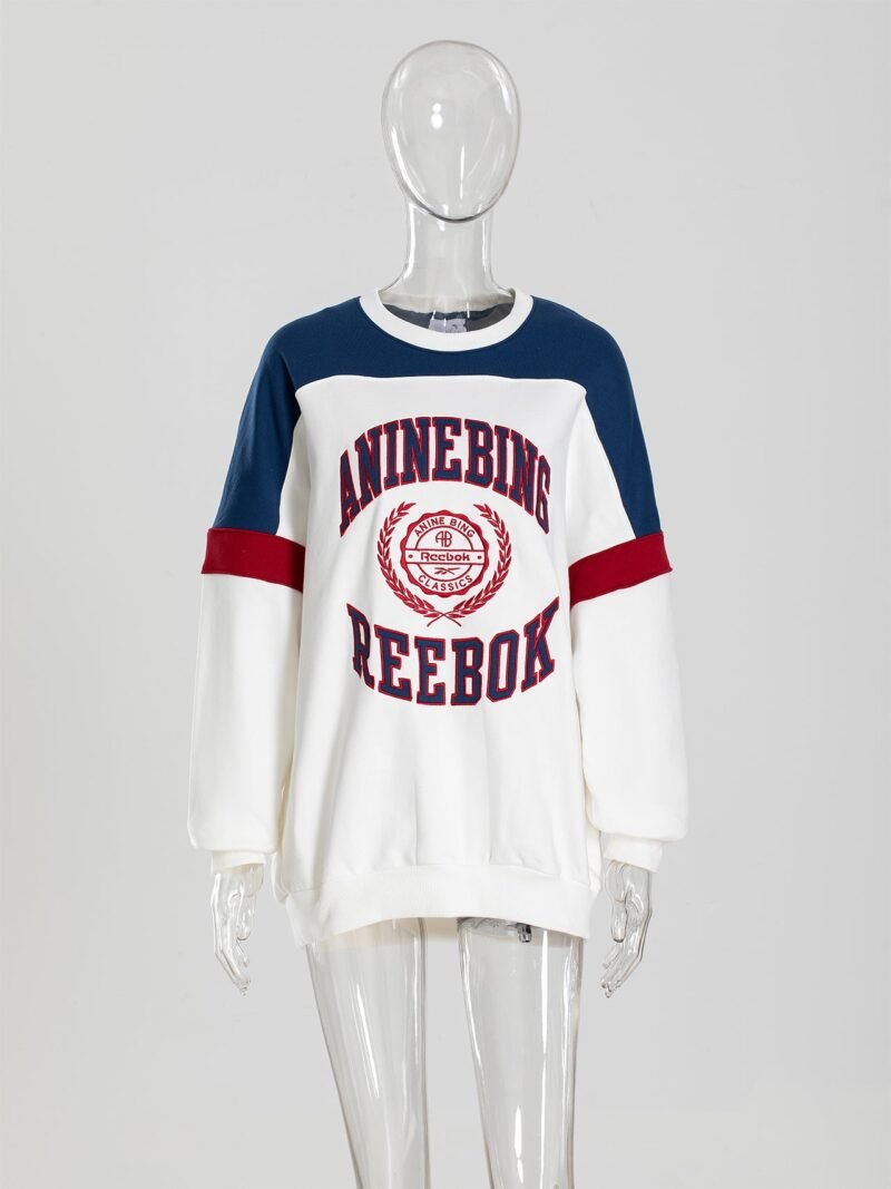 Contrast Color Front Letter Patch Embroidery Round Neck Mid-length Plush Women's Sweatshirt-ABD2488MC - 图片 5