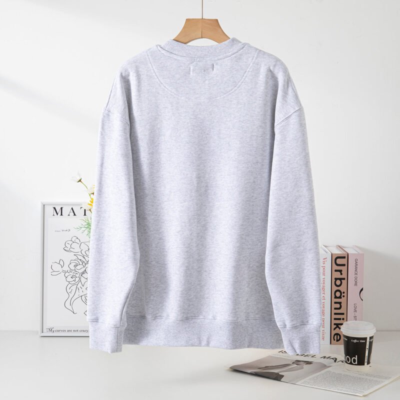 Letter Embroidery Loose Blue Cotton Fleece Women's Sweatshirt Long Sleeve Round Neck Pullover-ABS2419BL - 图片 22