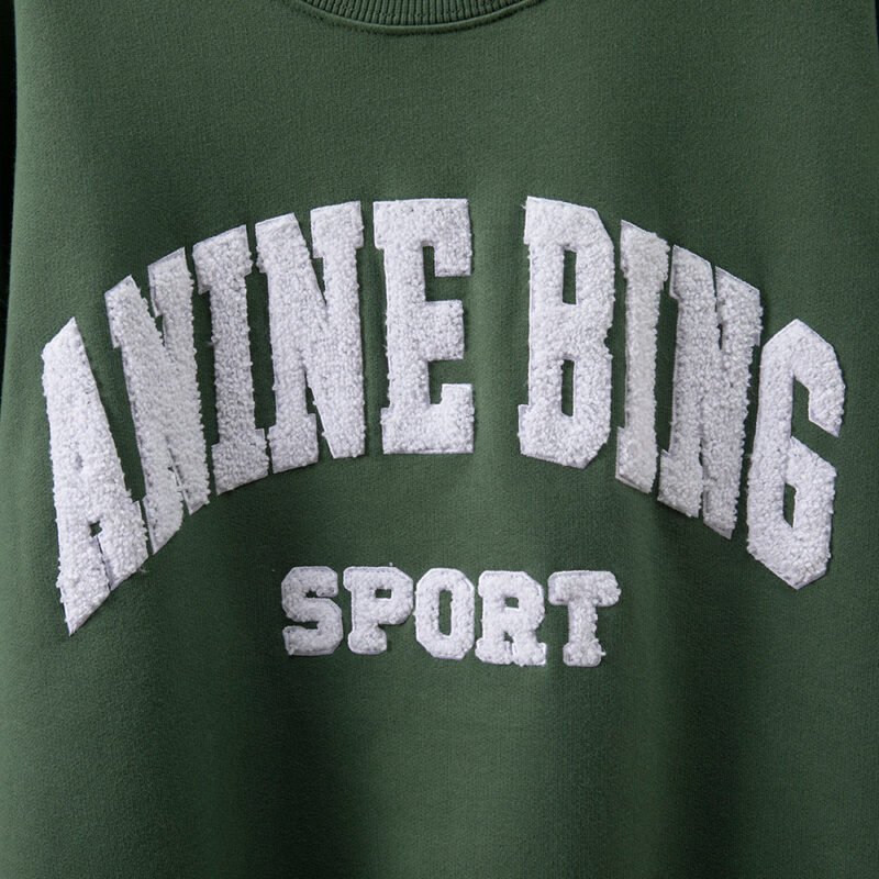 Autumn and Winter Classic Letter Embroidery Round Neck Green Loose Sweater Women's Pullover-ABS2402GN - 图片 5
