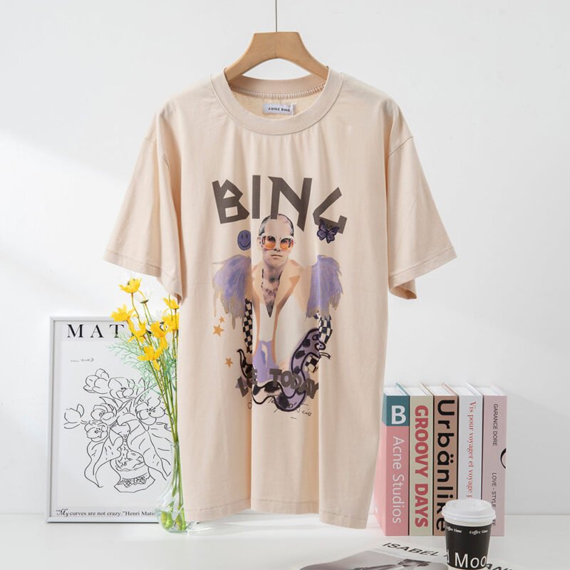 Men's Glasses White Ink Digital Print Beige Short-sleeved T-shirt-ABT21AP - 图片 2