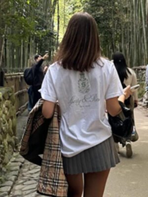 Logo Letter Print White Cotton Women's Short Sleeve T-shirt-GN44