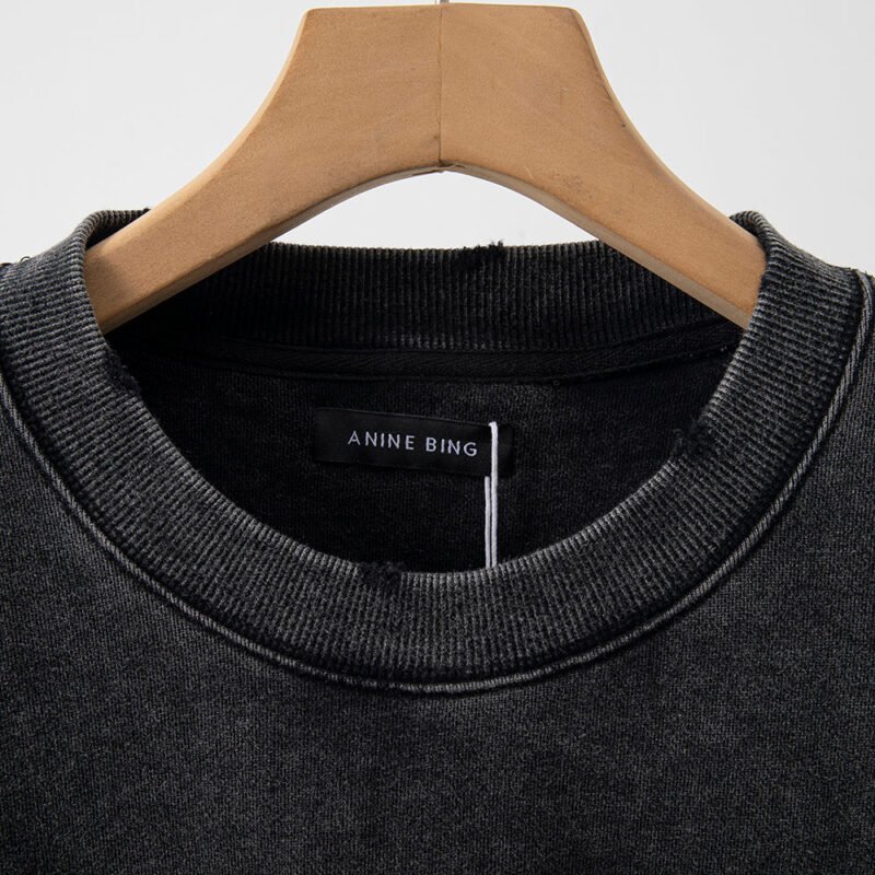 Autumn and Winter Black and Gray Classic Letter Printing Fried Color Washed Fried Snowflake Loose Women's Sweatshirt-ABS2410 - 图片 3