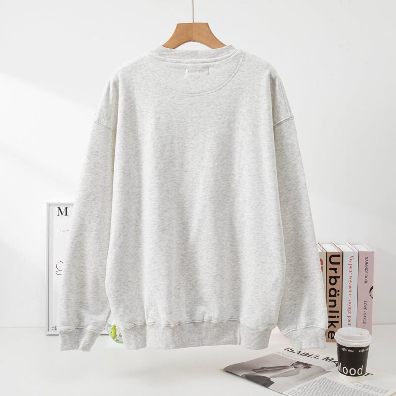 Autumn and Winter Classic Letter Print Lining Fleece and Velvet Women's Round Neck Sweatshirt- ABS2440GY - 图片 9