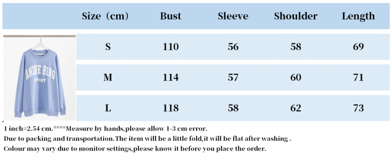 Letter Embroidery Loose Blue Cotton Fleece Women's Sweatshirt Long Sleeve Round Neck Pullover-ABS2419BL - 图片 31