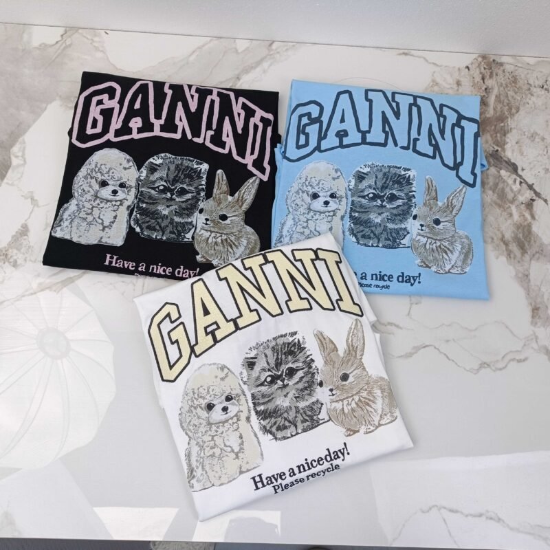 Animals Printed Letter White T-shirt Women Cotton Casual Short Sleeve Tops-GN23 - 图片 4
