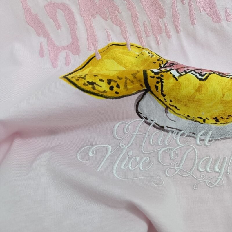 Pink Letter Embroidery Fruit Printed Classic T-shirt Women-GN20 - 图片 3