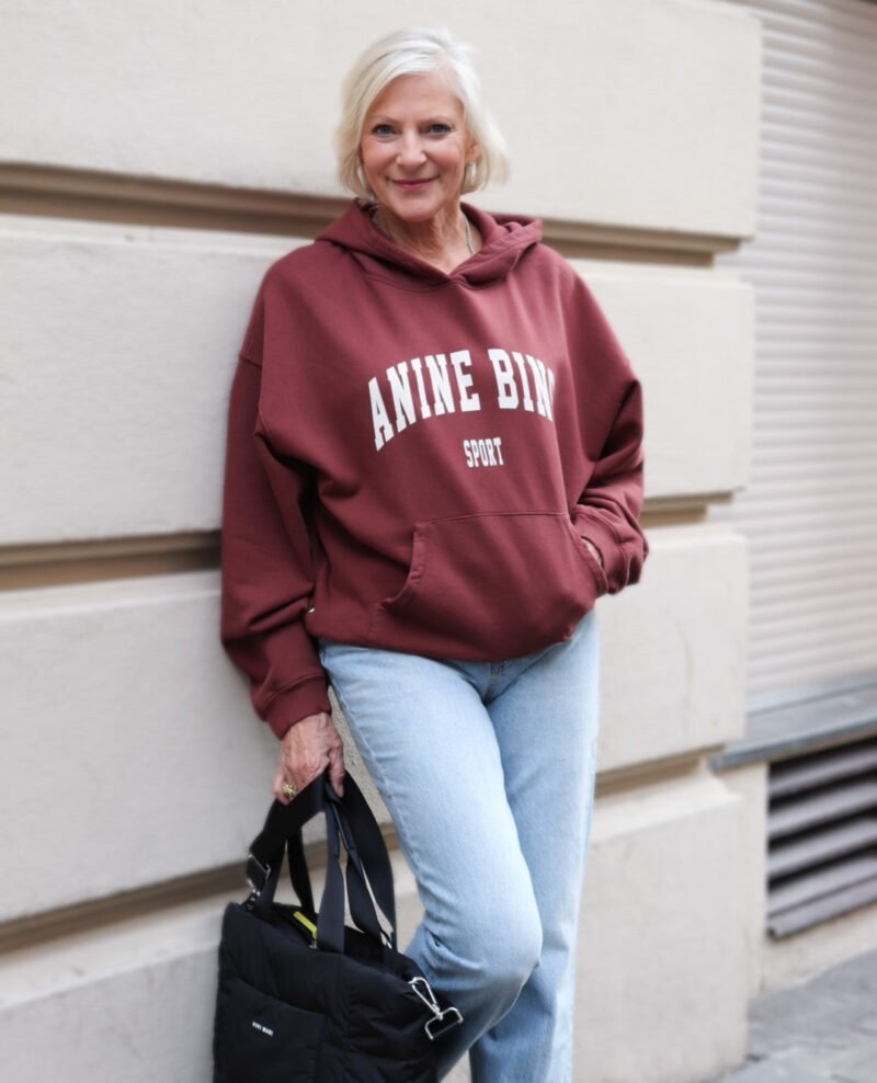Burgundy Classic Letter Print Dyed Distressed Washed Women's Hooded Sweatshirt-ABS2403RED
